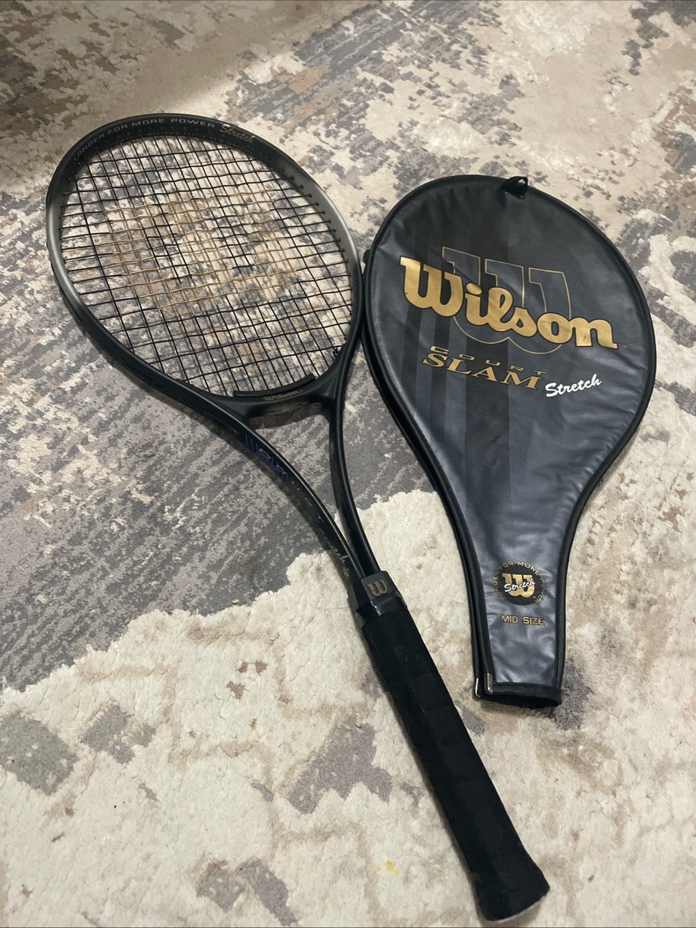 Wilson Black and Gold Slam Stretch Tennis Racket with Cover